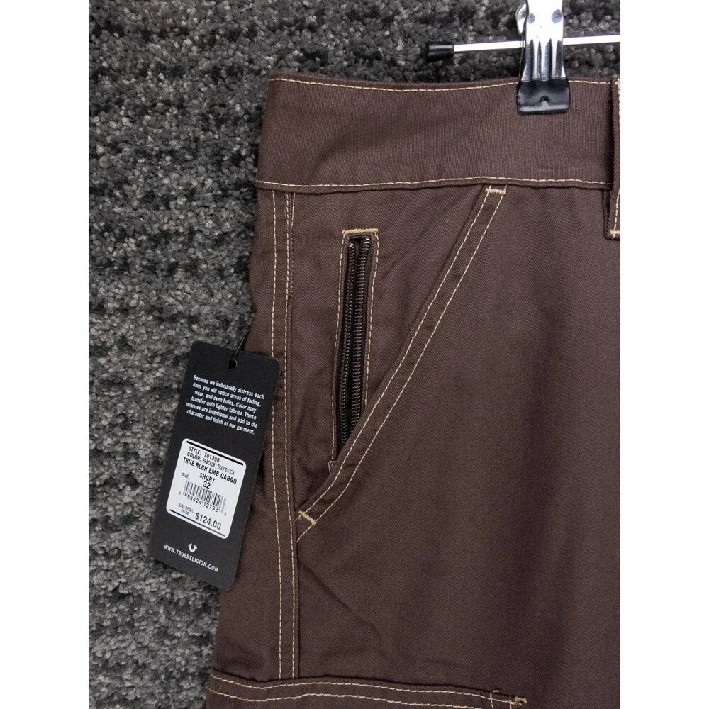 True Religion Cargo Shorts Mens 32 Actual 34 Bracken Brown Logo Outdoor NWT